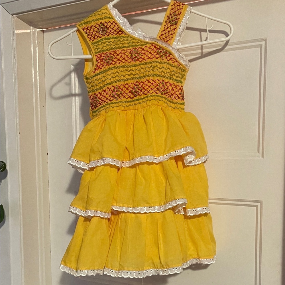 Yellow + Orange Sleeveless Kids Dress with Lace Trim